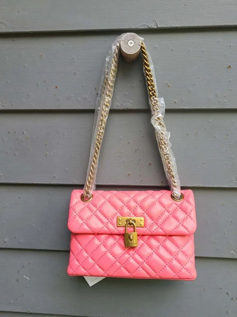 Kurt Geiger Pink Leather Mini Brixton Bag with Chain NWT